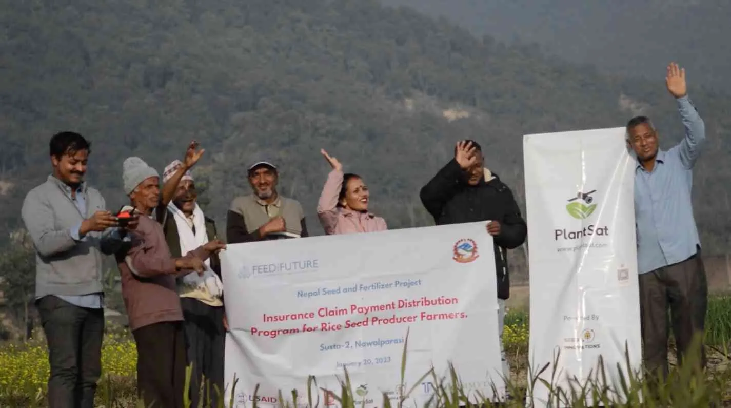 Picture taken after successful claim settlement of digitally insured rice farmers in Nawalparasi